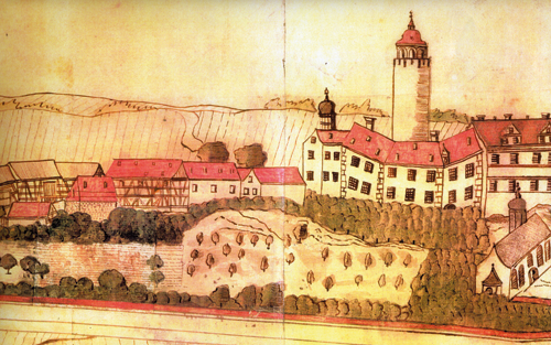 Ansicht der Burg Posterstein aus dem 17. Jahrhundert