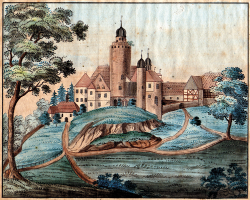 Historische Ansicht von Burg Posterstein im 18. Jahrhundert