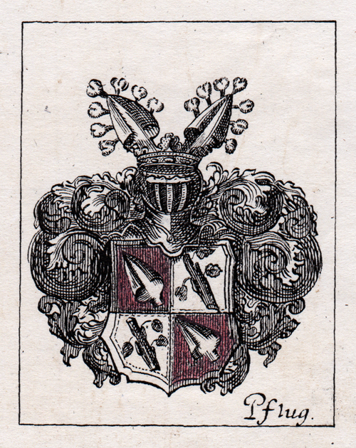 Wappen der Familie Pflugk mit Zweig und Pflugkschar