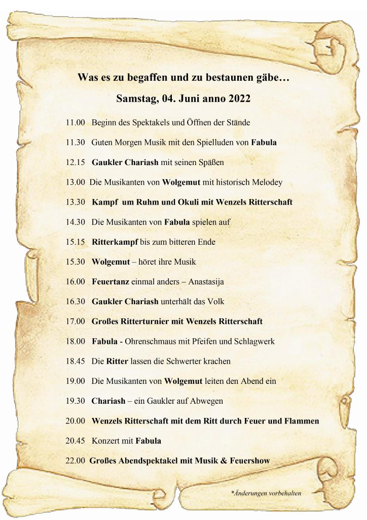 Programm - Ritterspiele auf Burg Posterstein 2022 - Samstag