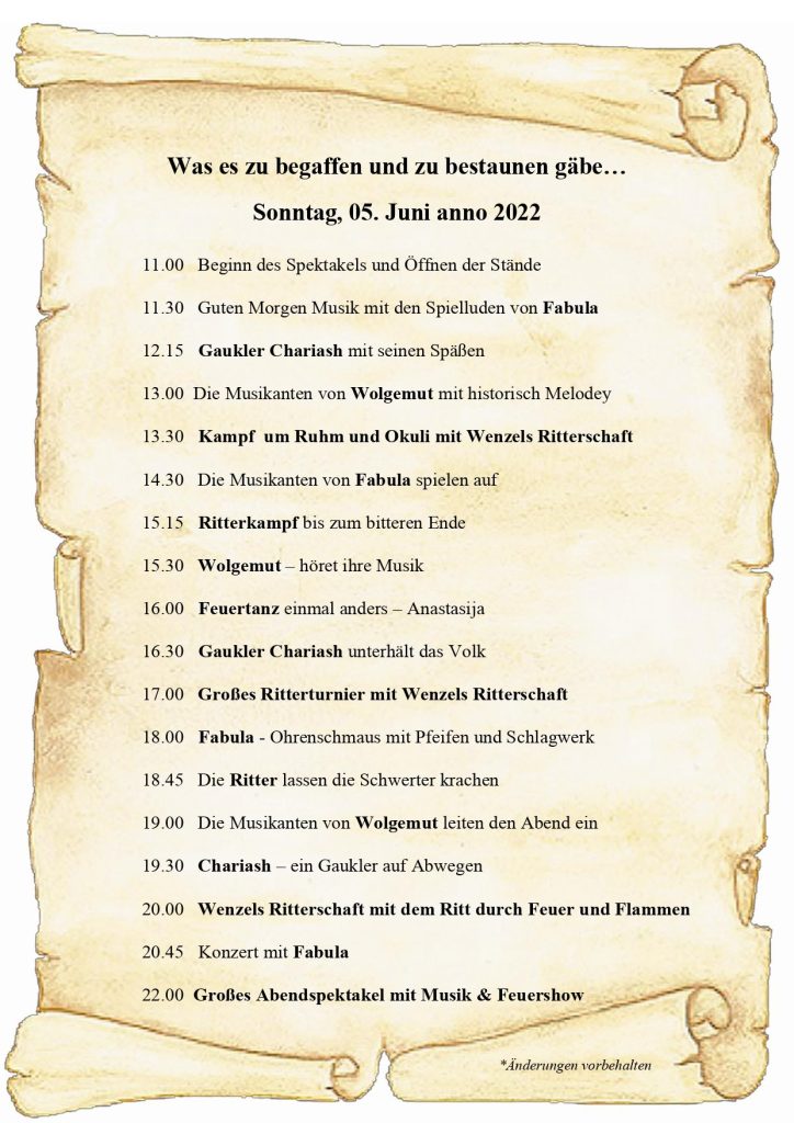 Programm - Ritterspiele auf Burg Posterstein 2022 - Sonntag